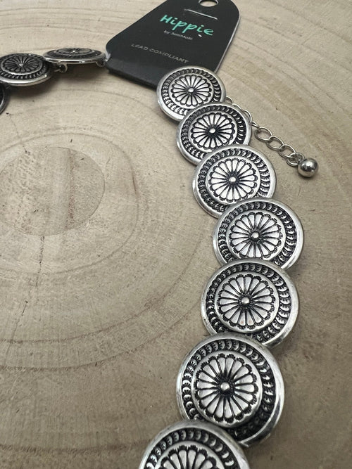 Overlapping Concho Necklace - 18 inch - Cowhide and Conchos