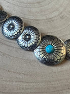 Overlapping Concho with Faux Turquoise Necklace - 18 inch - Cowhide and Conchos