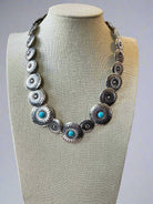 Overlapping Concho with Faux Turquoise Necklace - 18 inch - Cowhide and Conchos
