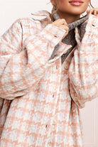 Oversized Houndstooth Patterned Soft Brushed Shacket - Cowhide and Conchos