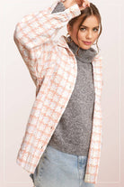 Oversized Houndstooth Patterned Soft Brushed Shacket - Cowhide and Conchos