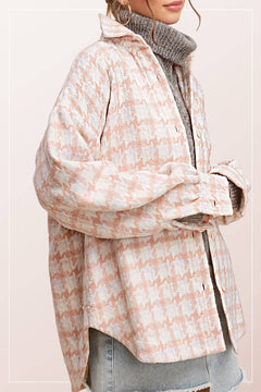 Oversized Houndstooth Patterned Soft Brushed Shacket - Cowhide and Conchos
