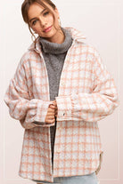 Oversized Houndstooth Patterned Soft Brushed Shacket - Cowhide and Conchos