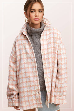 Oversized Houndstooth Patterned Soft Brushed Shacket - Cowhide and Conchos