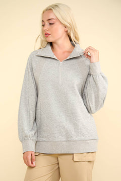 Oversized Sweatshirt Quarter Zip Top - Cowhide and Conchos