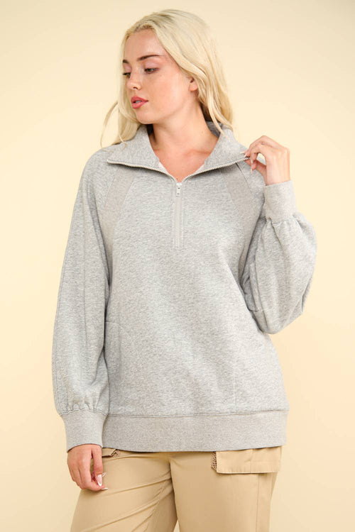 Oversized Sweatshirt Quarter Zip Top - Cowhide and Conchos