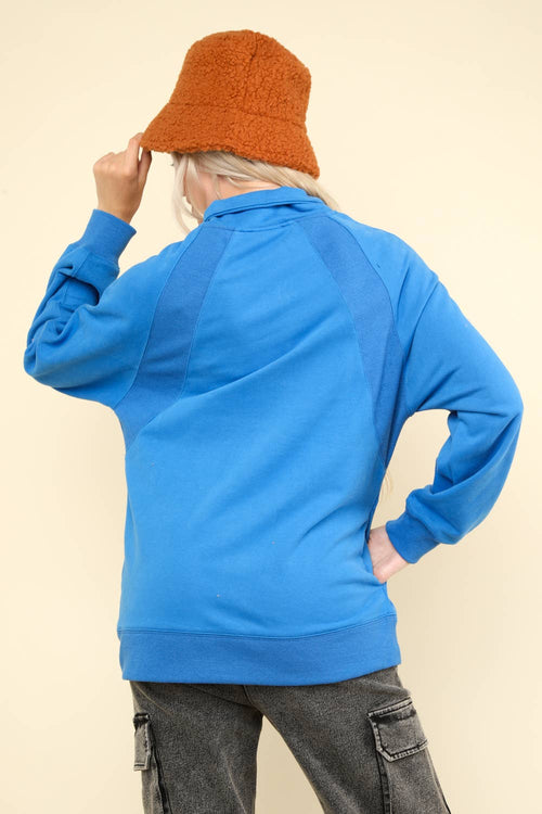 Oversized Sweatshirt Quarter Zip Top - Cowhide and Conchos