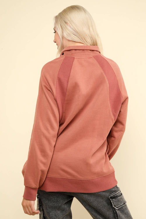 Oversized Sweatshirt Quarter Zip Top - Cowhide and Conchos