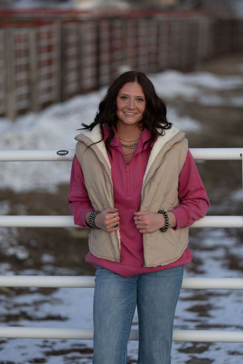 Oversized Sweatshirt Quarter Zip Top - Cowhide and Conchos