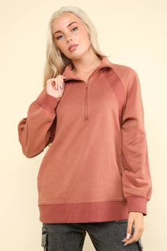 Oversized Sweatshirt Quarter Zip Top - Cowhide and Conchos