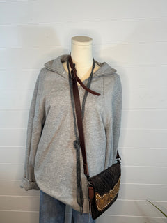 Oversized Sweatshirt Quarter Zip Top - Cowhide and Conchos