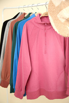 Oversized Sweatshirt Quarter Zip Top - Cowhide and Conchos