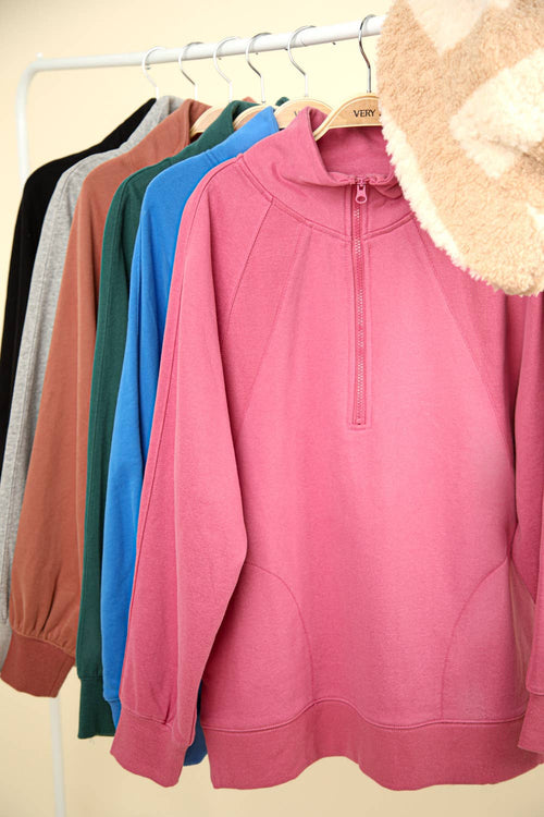 Oversized Sweatshirt Quarter Zip Top - Cowhide and Conchos