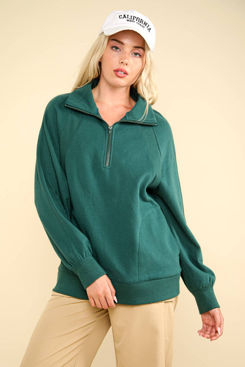 Oversized Sweatshirt Quarter Zip Top - Cowhide and Conchos