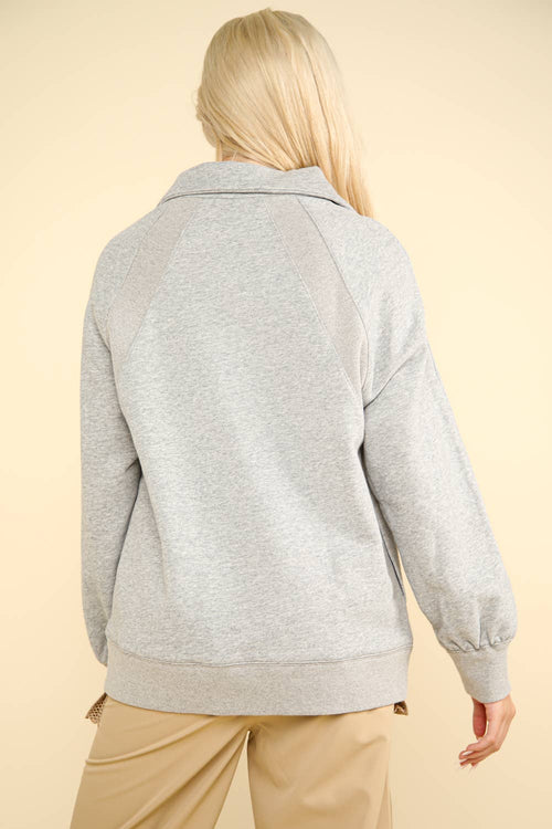 Oversized Sweatshirt Quarter Zip Top - Cowhide and Conchos
