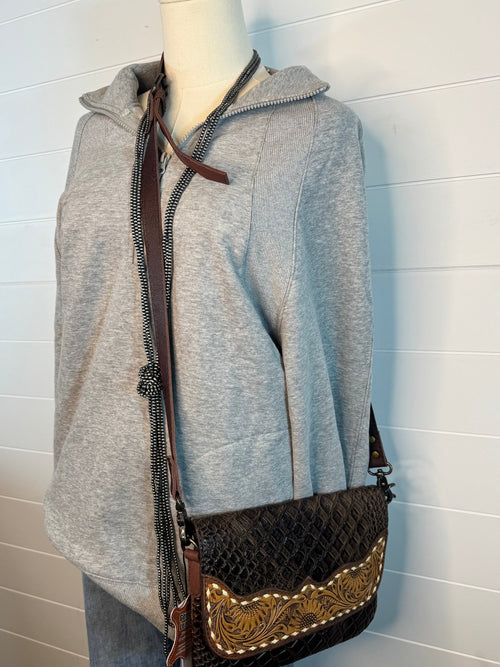 Oversized Sweatshirt Quarter Zip Top - Cowhide and Conchos