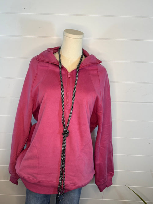 Oversized Sweatshirt Quarter Zip Top - Cowhide and Conchos