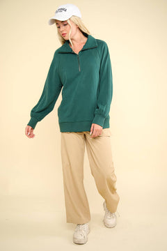 Oversized Sweatshirt Quarter Zip Top - Cowhide and Conchos