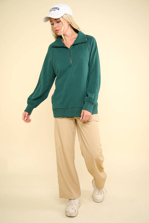 Oversized Sweatshirt Quarter Zip Top - Cowhide and Conchos