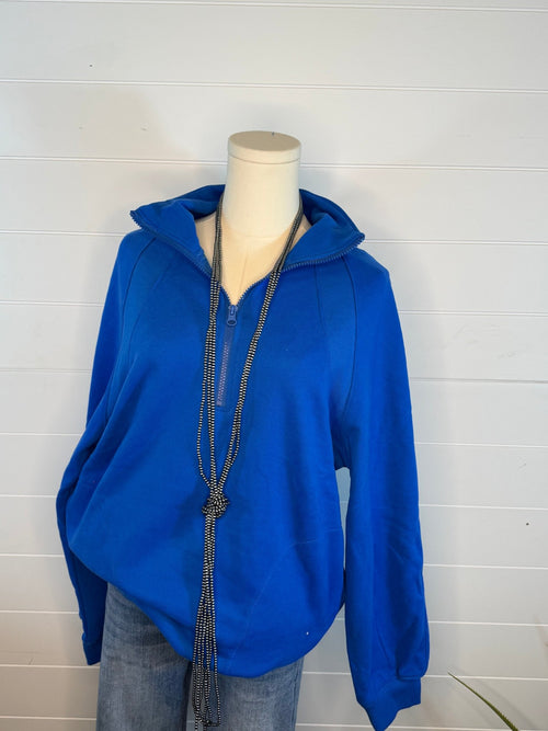 Oversized Sweatshirt Quarter Zip Top - Cowhide and Conchos
