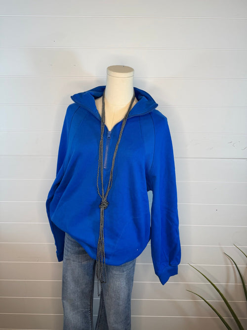 Oversized Sweatshirt Quarter Zip Top - Cowhide and Conchos
