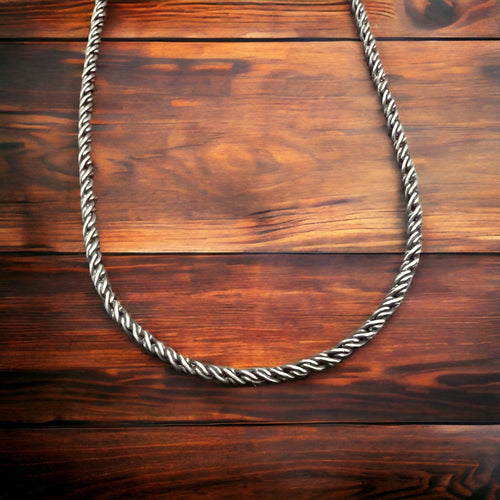 Oxidized 16 inch Sterling rope chain - 1.35 mm - Cowhide and Conchos