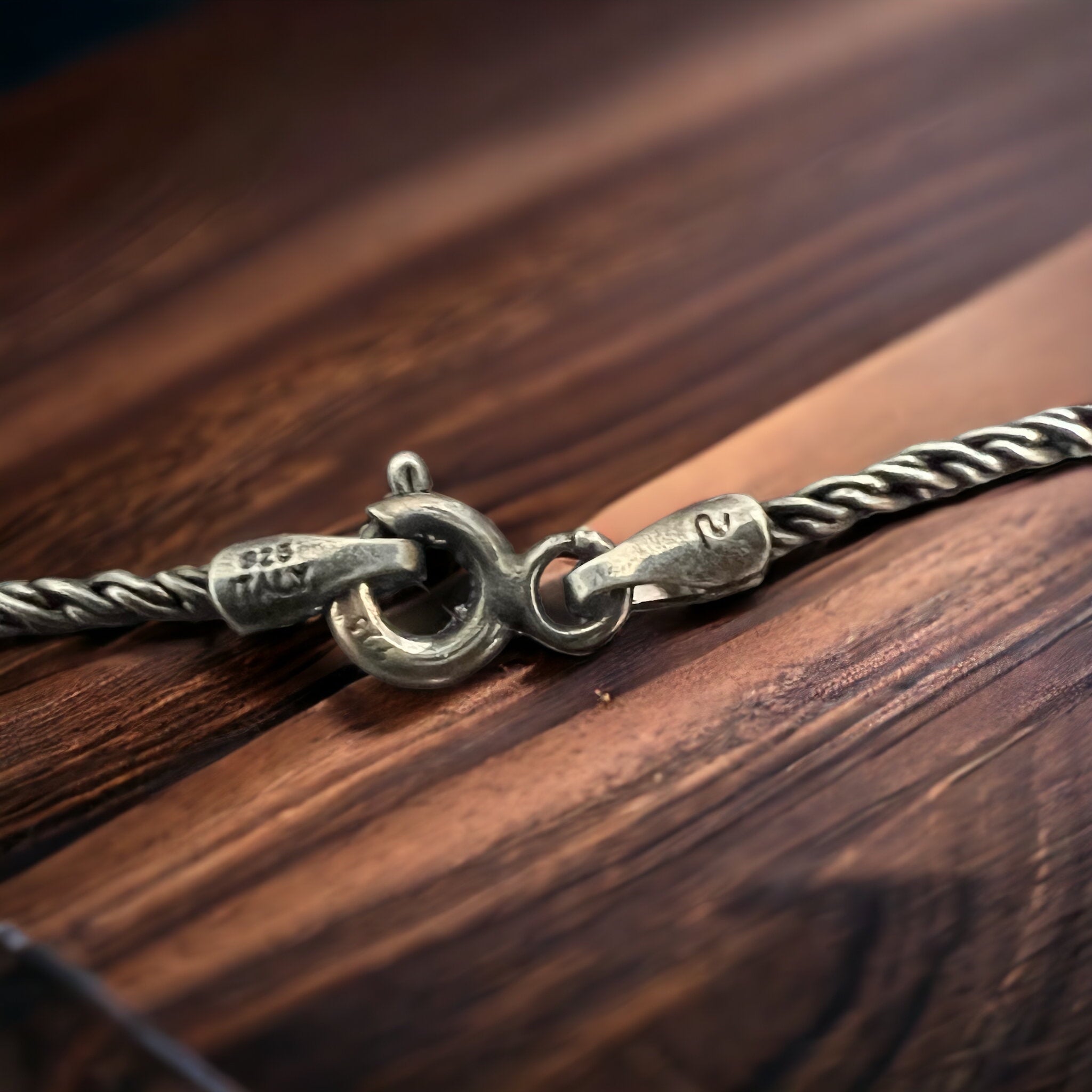 Oxidized 16 inch Sterling rope chain - 1.35 mm - Cowhide and Conchos