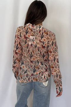 Painted Desert Chiffon Button Up Blouse - Cowhide and Conchos