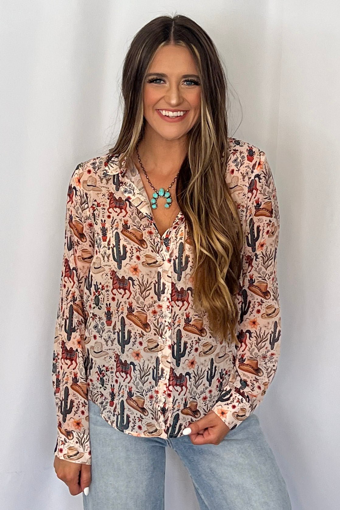 Painted Desert Chiffon Button Up Blouse - Cowhide and Conchos