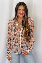 Painted Desert Chiffon Button Up Blouse - Cowhide and Conchos