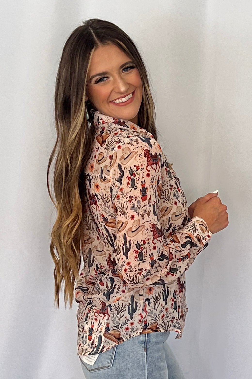 Painted Desert Chiffon Button Up Blouse - Cowhide and Conchos
