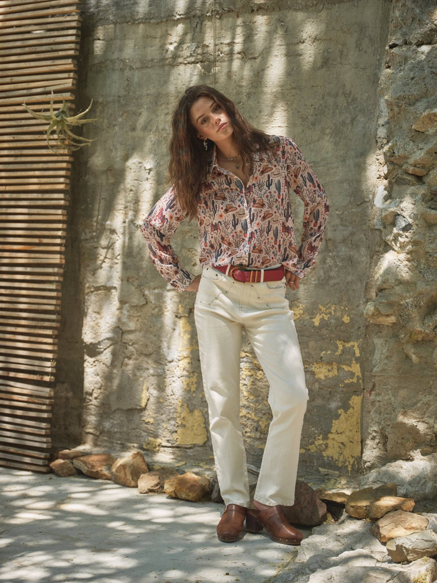Painted Desert Chiffon Button Up Blouse - small remaining - Cowhide and Conchos