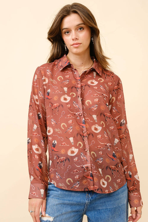 Painted Desert Chiffon Button Up Blouse - small remaining - Cowhide and Conchos