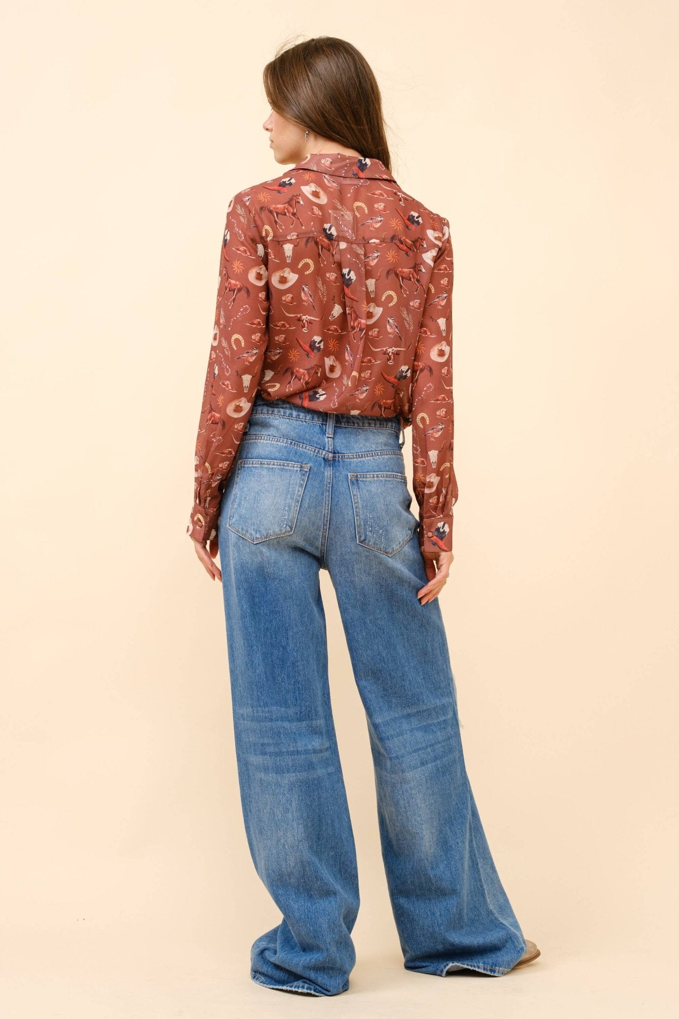 Painted Desert Chiffon Button Up Blouse - small remaining - Cowhide and Conchos