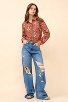 Painted Desert Chiffon Button Up Blouse - small remaining - Cowhide and Conchos