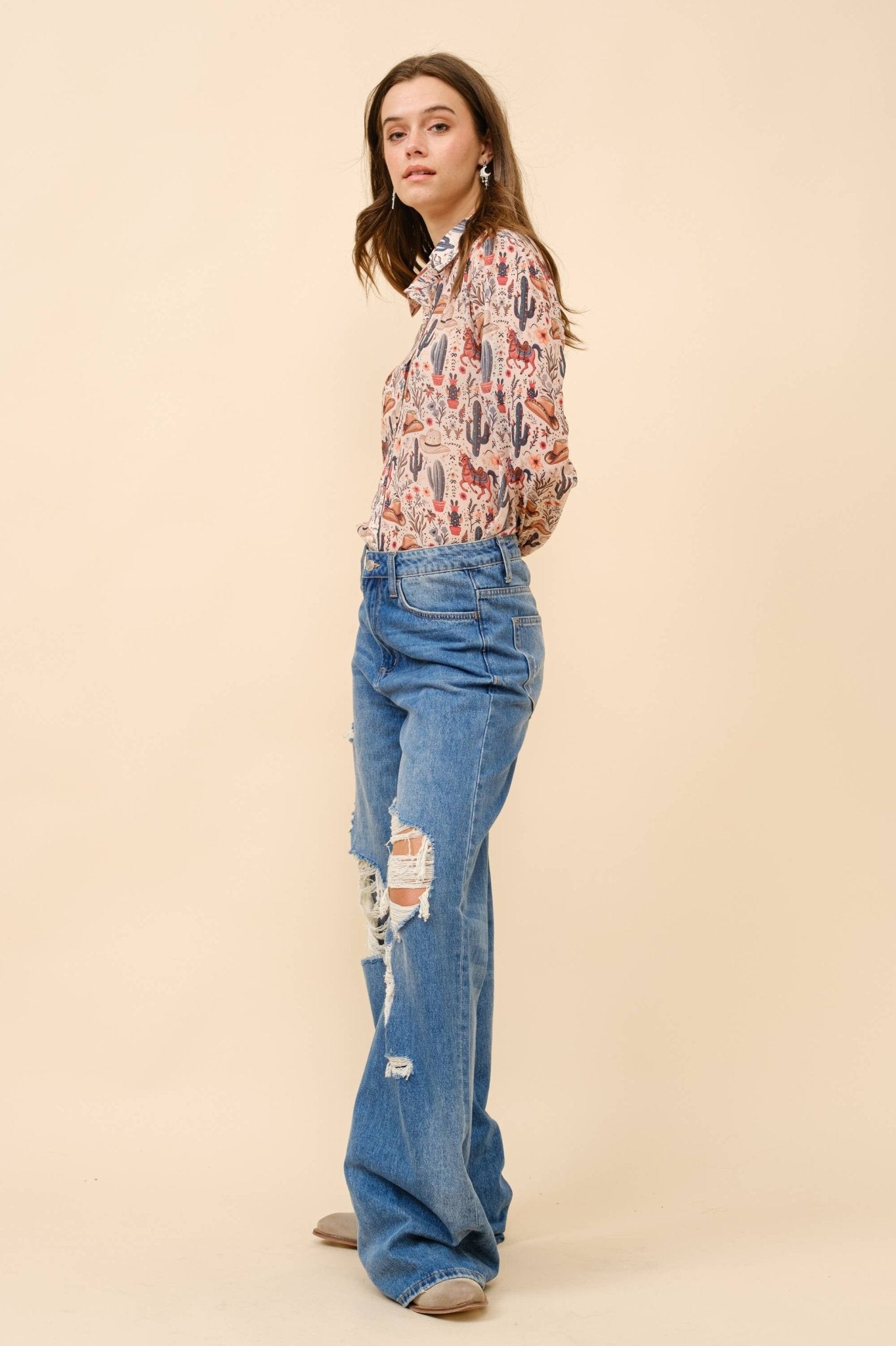 Painted Desert Chiffon Button Up Blouse - small remaining - Cowhide and Conchos