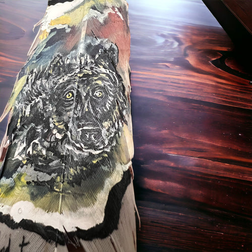 Painted hat feather by Chad Demien - Cowhide and Conchos