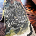 Painted hat feather by Chad Demien - Cowhide and Conchos