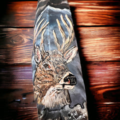 Painted hat feather by Chad Demien - Large buck - Cowhide and Conchos