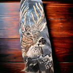 Painted hat feather by Chad Demien - Large buck - Cowhide and Conchos