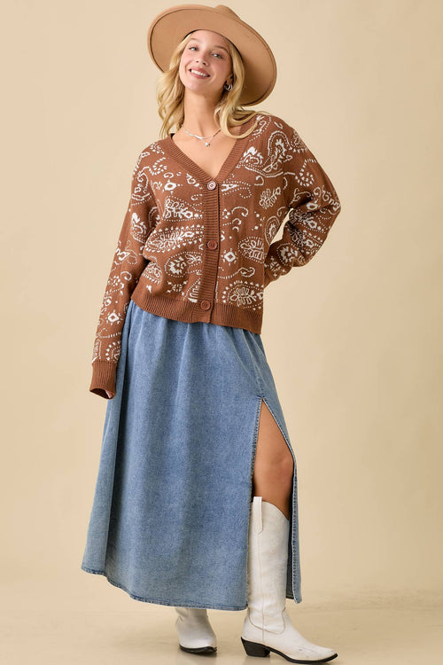 Paisley Cardigan - Cowhide and Conchos