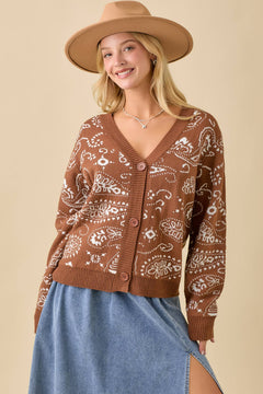 Paisley Cardigan - Cowhide and Conchos