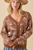 Paisley Cardigan - Cowhide and Conchos