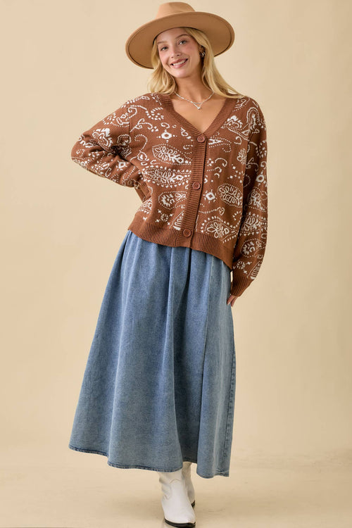 Paisley Cardigan - Cowhide and Conchos