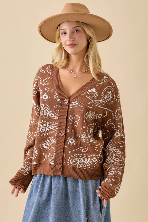 Paisley Cardigan - Cowhide and Conchos