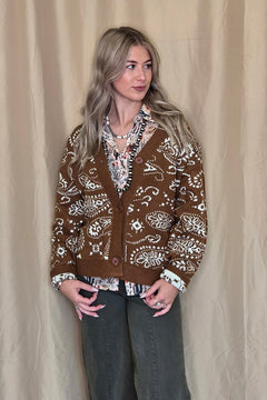 Paisley Cardigan - Cowhide and Conchos