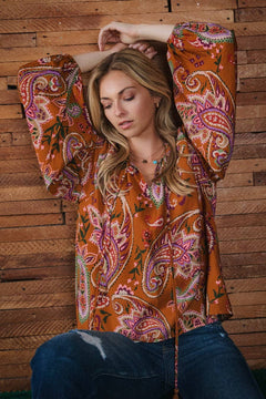 Paisley Printed Blouse - Small remaining - Cowhide and Conchos