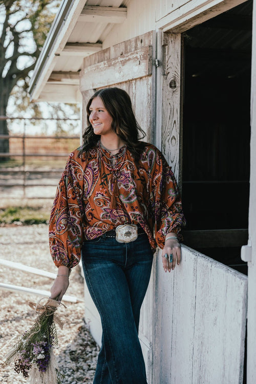 Paisley Printed Blouse - Small remaining - Cowhide and Conchos