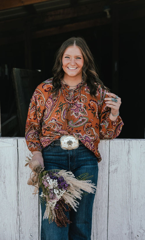 Paisley Printed Blouse - Small remaining - Cowhide and Conchos
