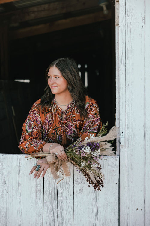 Paisley Printed Blouse - Small remaining - Cowhide and Conchos